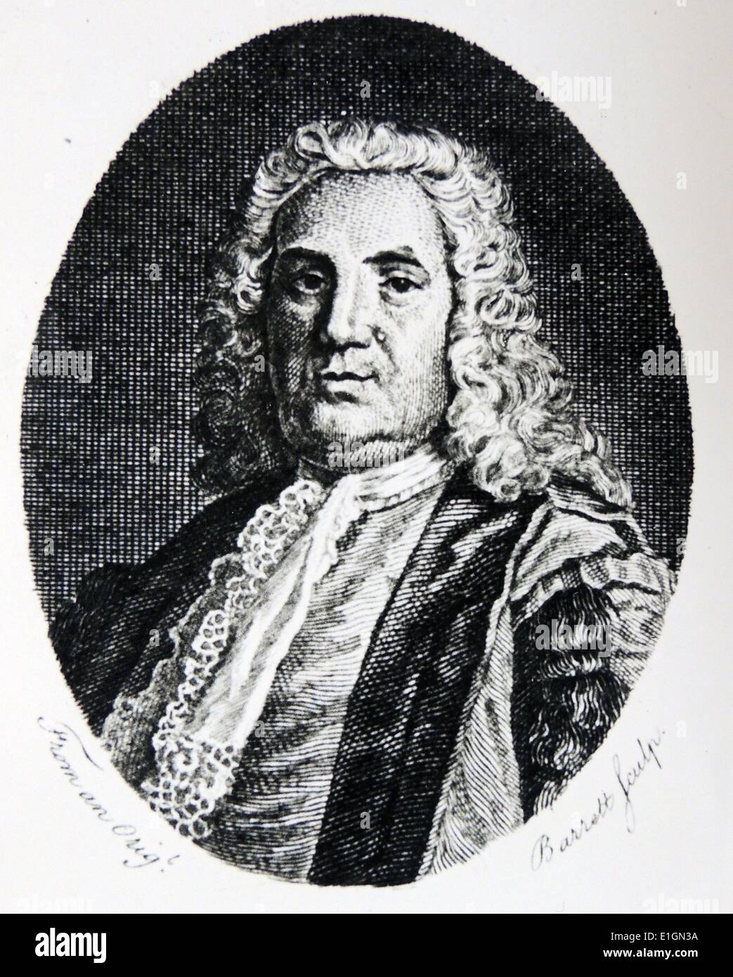 Modischen Londoner Arzt Richard Mead (1673-1754). Einer seiner Patienten war Isaac Newton. Gravur, London, 1753. Stockfoto