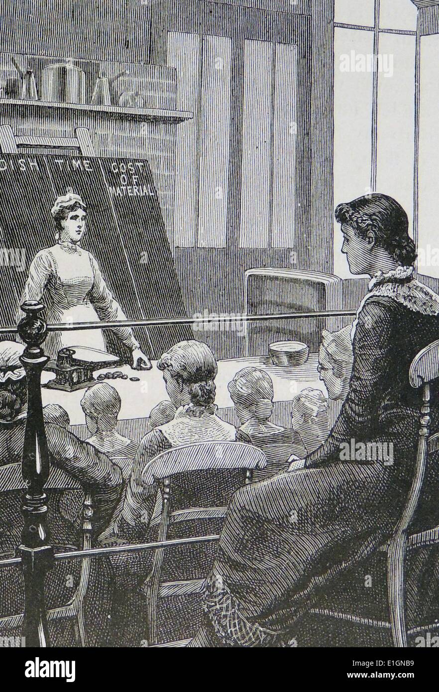 Demonstraton Lektion, Teil einer Serie des Abends Kochkurse für junge Frauen. Engraing, London, 1888. Stockfoto
