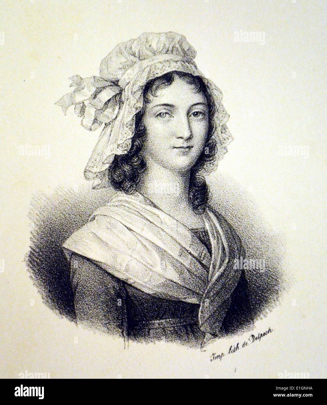 Charlotte Corday (1768-1793) Mörder des französischen Revolutionäre Marat. Lithographie, Paris, c1840. Stockfoto