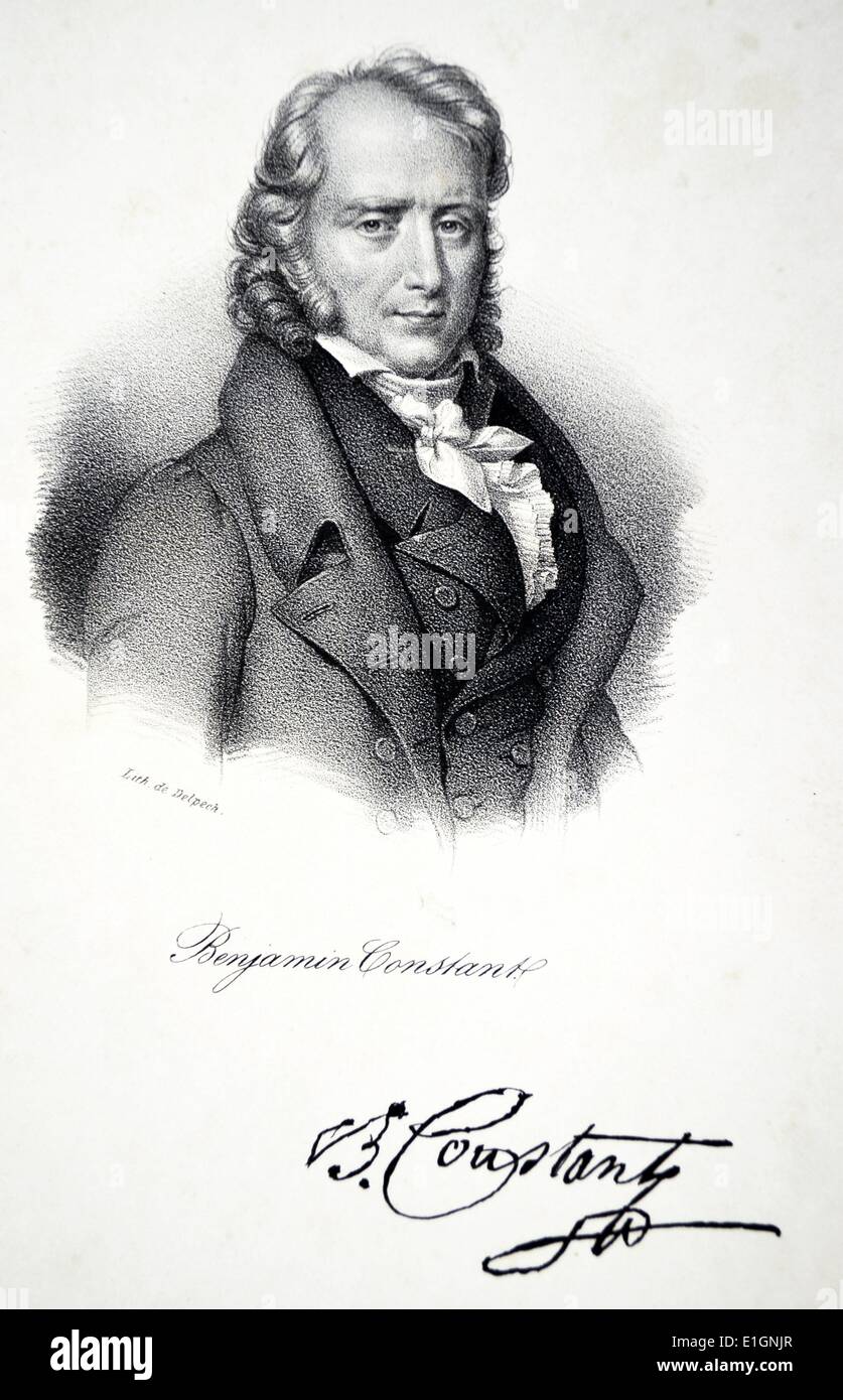 Benjamin Constant (1767-1830) geboren Henri-Benjamin Constant de Rebecque, in der Schweiz geborene französischen Aristokraten, Schriftsteller und politischer Philosoph. Eine intime von Germain de Stael. Lithographie, Paris, c 1840. Stockfoto