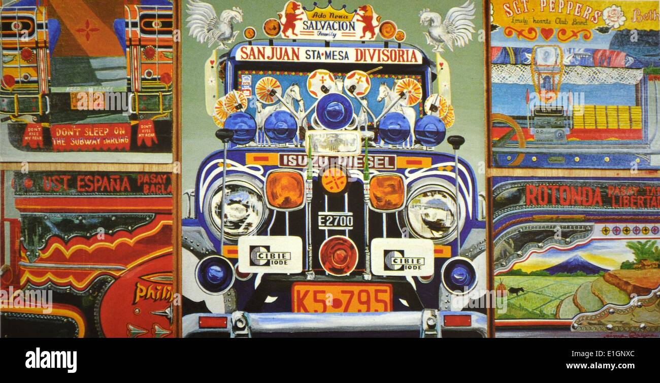 Jaime Roque, Jeepney, 1992. Öl auf fünf Tafeln. Stockfoto
