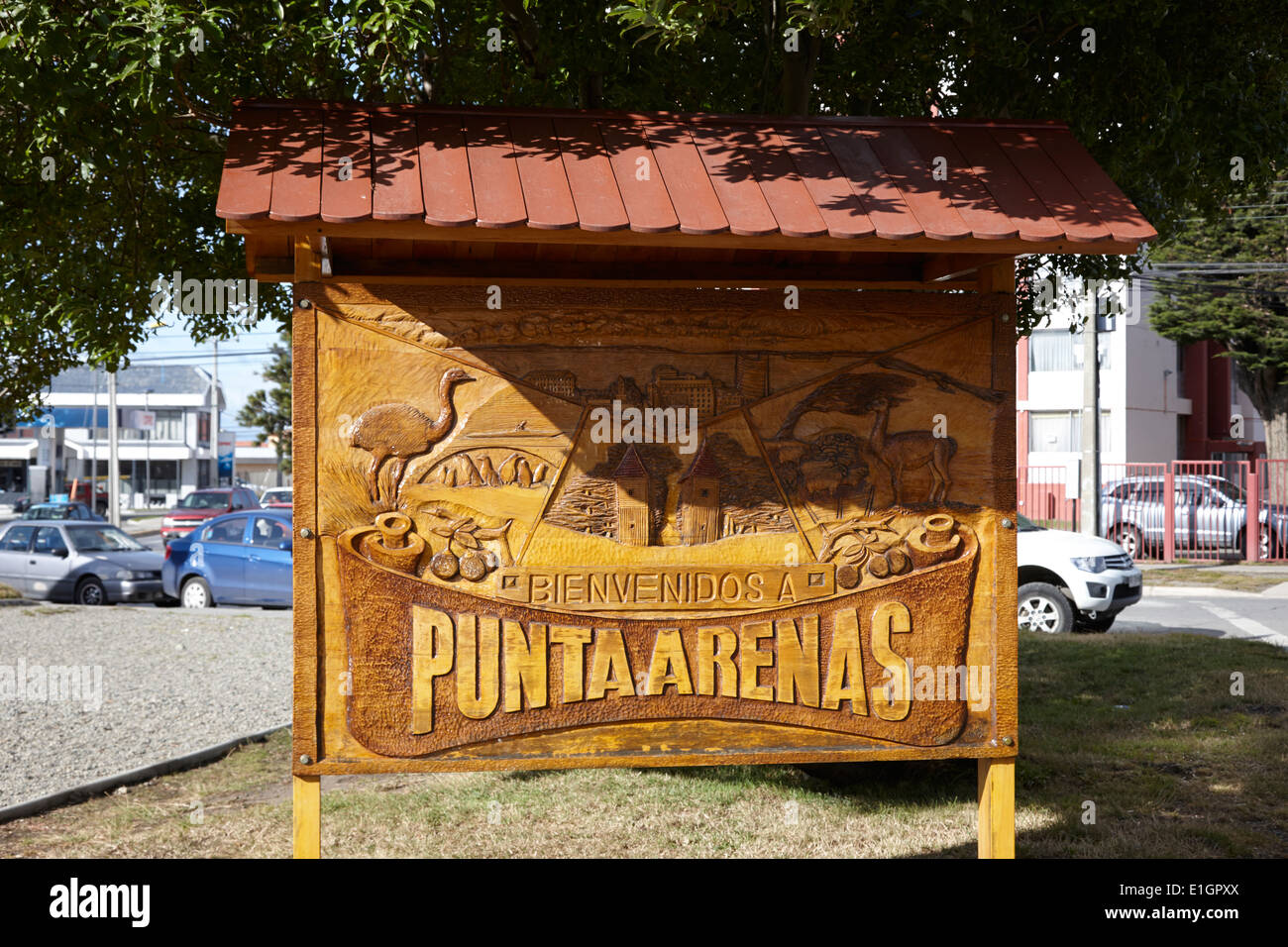 Willkommen Sie in Punta Arenas Zeichen Chile Stockfoto