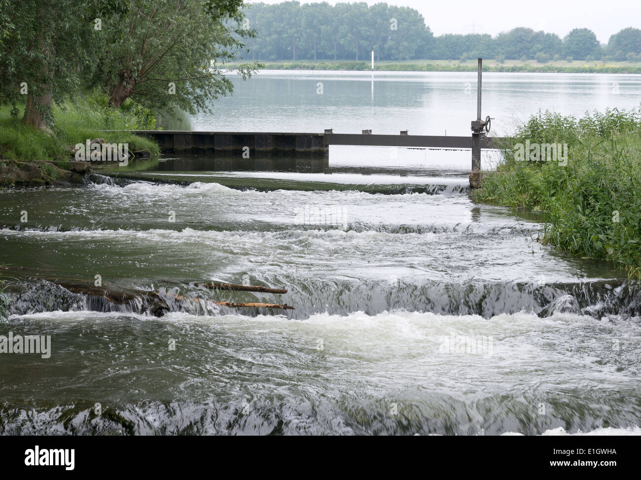 Wasserfall in den Niederlanden von der Maas mit der grünen Natur Stockfoto