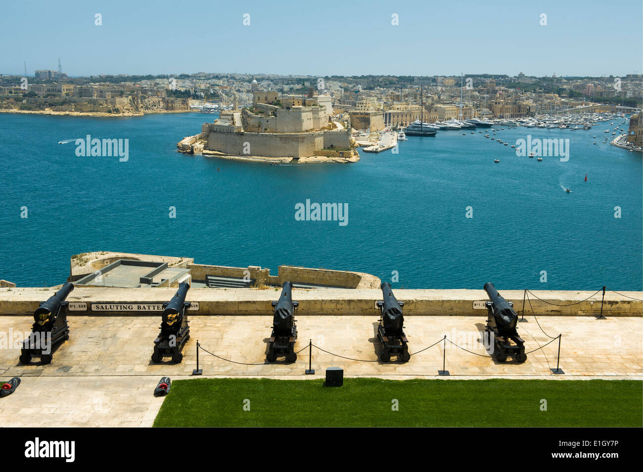 Die begrüssende Batterie, Valletta, Malta. Stockfoto