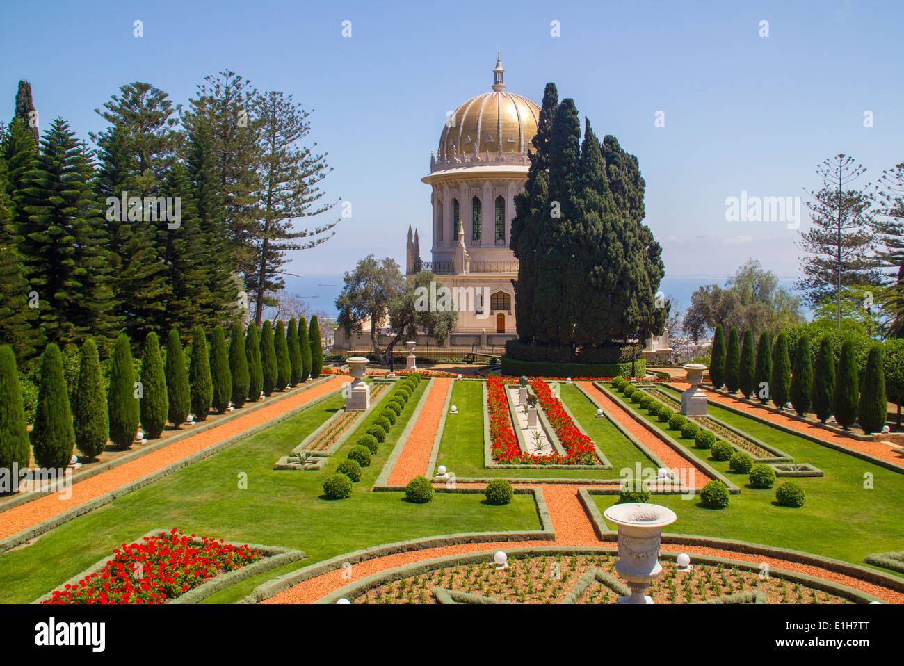 Bahá ' í-Tempel in Haifa, das Grab des Bab, eine der zentralen Figuren des Bahá ' í Glaubens. Stockfoto