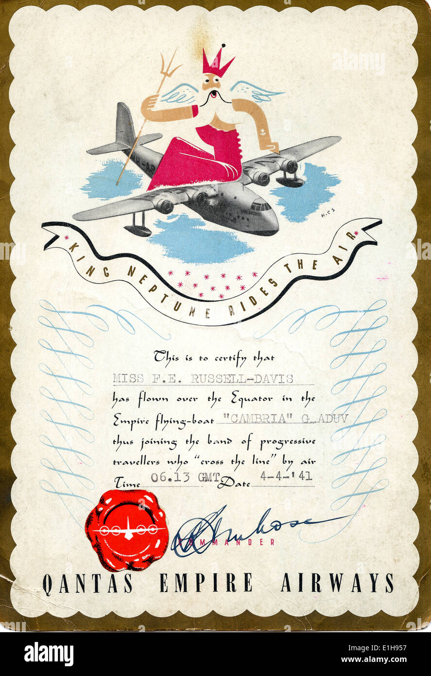 Empire Flying Boat Stockfotos und -bilder Kaufen - Alamy Inside Crossing The Line Certificate Template