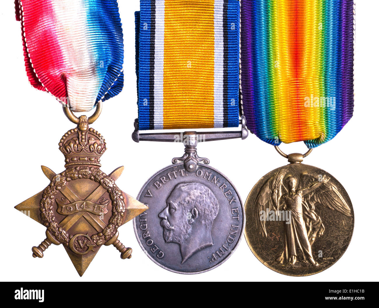4er-Set Weltkriegsmedaillen 1914-15 – Mons Star, British War Medal, Victory Medal & Defence Medal – Originalgetreue Replik