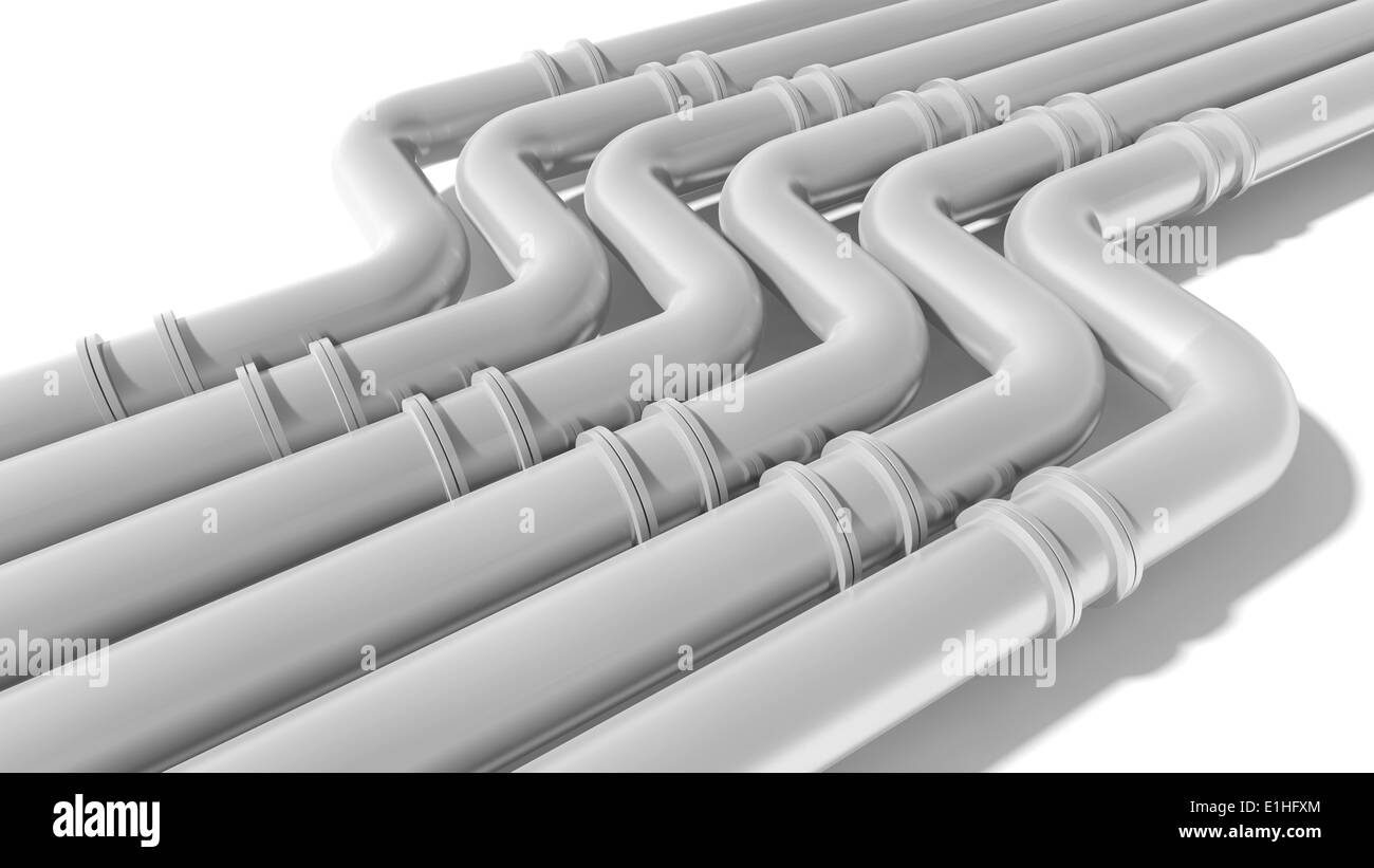 Moderne industrielle Metall Pipeline auf weißem Hintergrund. 3D render Stockfoto