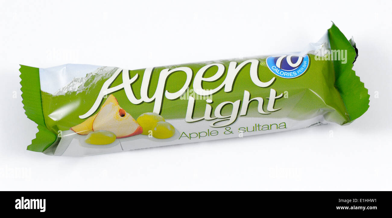 Alpen leichte Apfel und Sultana Cereal bar Retail pack Stockfoto