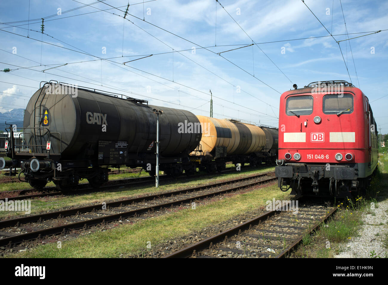 Güterzüge, Freilassing, Bayern, Deutschland. Stockfoto