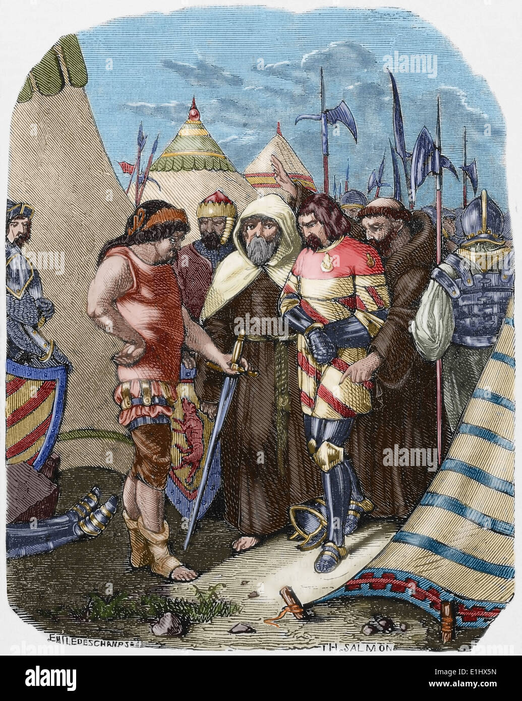 Louis II De La Tremoille (1460-1525). Französische General entscheiden, die Komplizen des Herzogs von Orléans zu töten. Farbige Gravur. Stockfoto