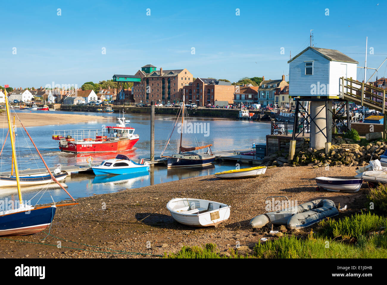 Gesamtansicht der Hafen von Wells-Next-The-Sea in Norfolk, England. Stockfoto