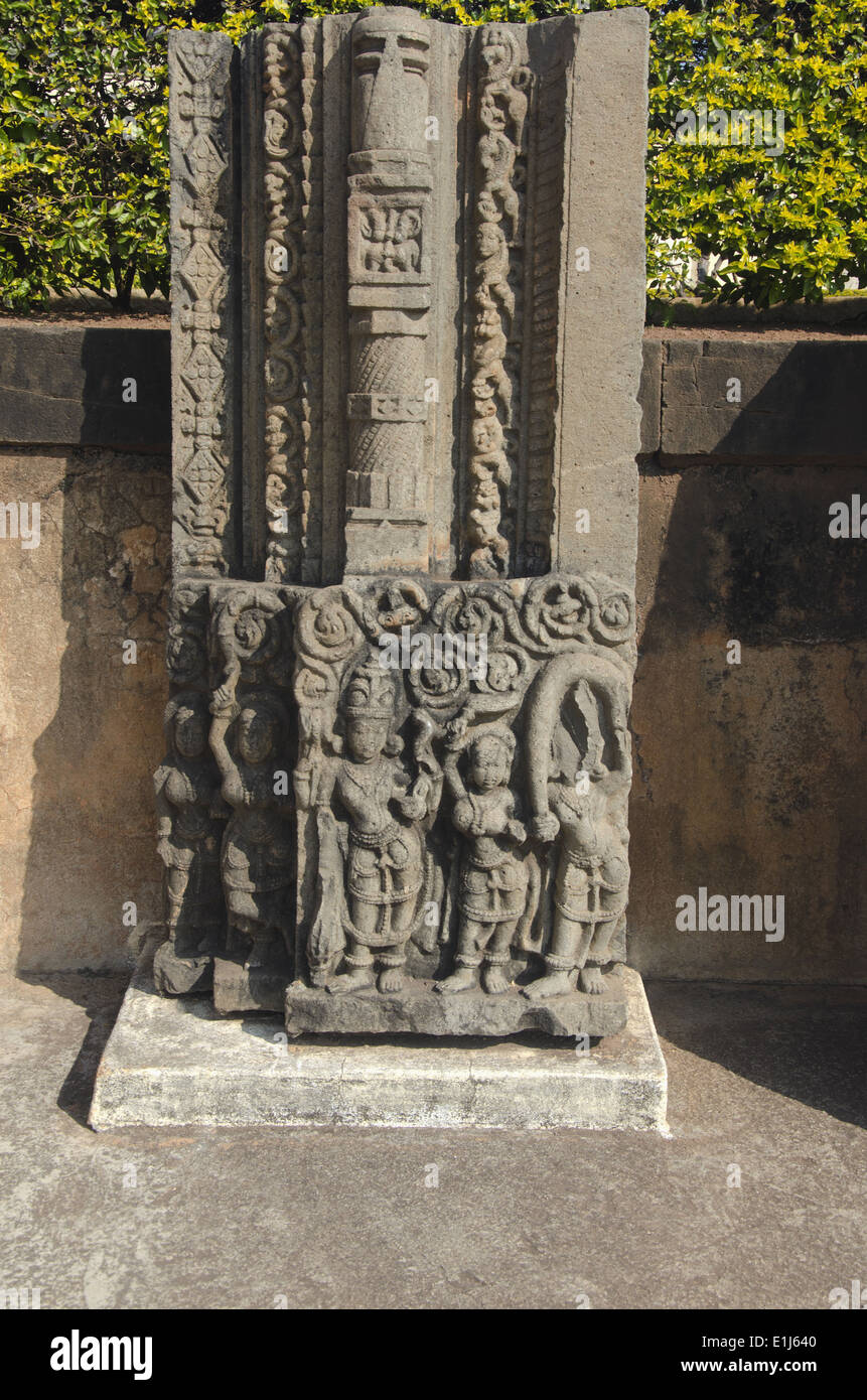 Geschnitzte Säule angezeigt in der Festung, Bidar, Karnataka, Indien Stockfoto