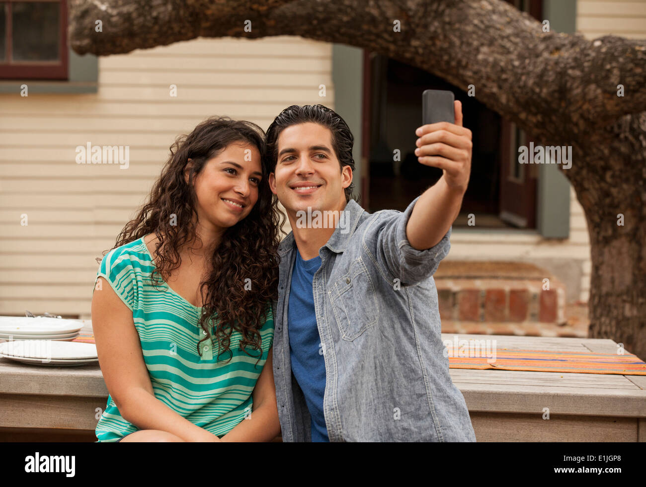 Paar Selbstporträt Foto mit smartphone Stockfoto