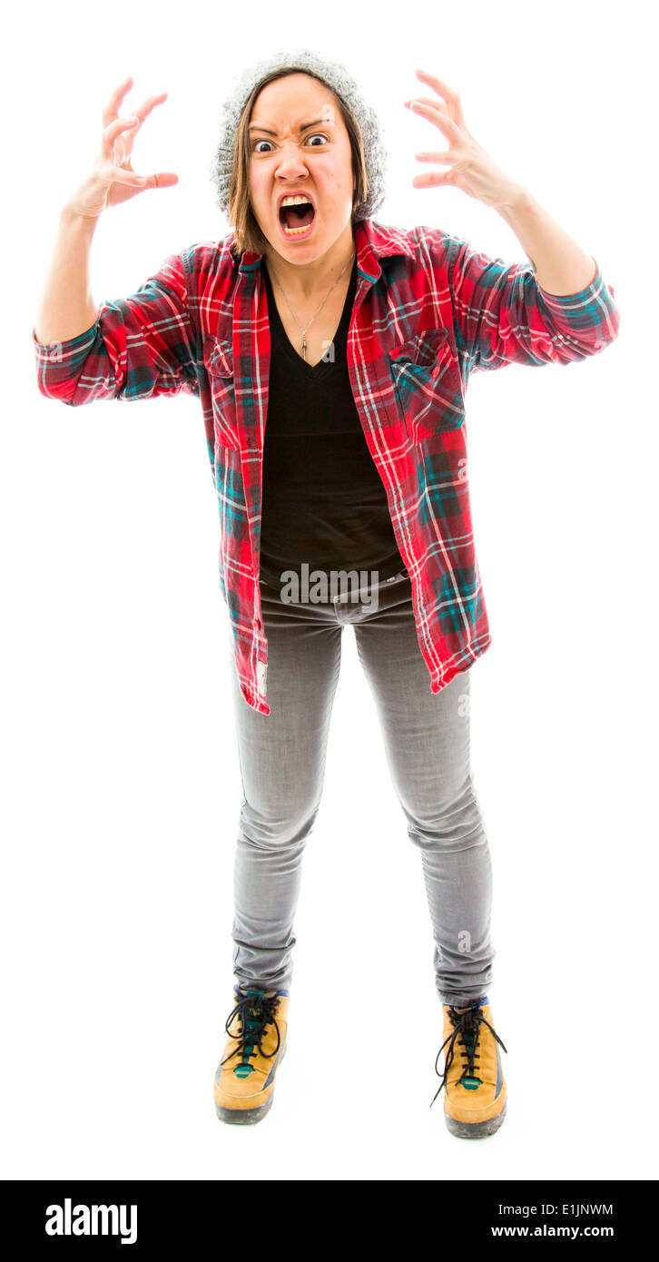 Junge Frau auf der Suche frustriert und schrie Stockfoto