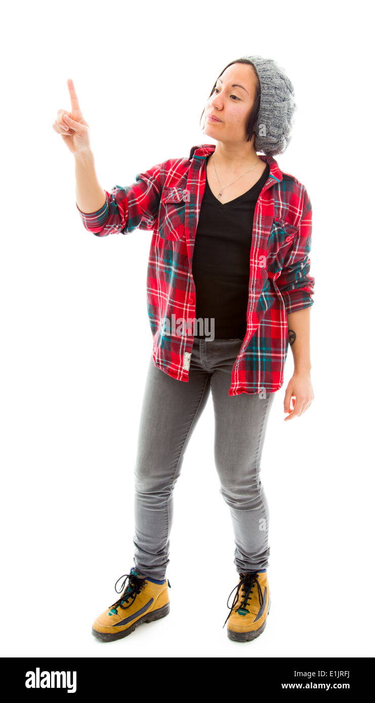 Junge Frau mit virtuellen Bildschirm Bilder Stockfoto