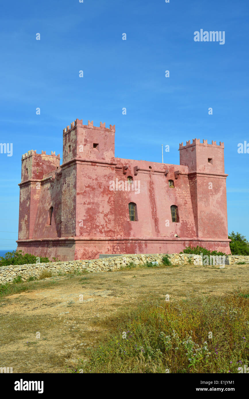 St. Agatha Turm (der rote), Marfa Ridge, Mellieha (il-Mellieha), nördlichen Viertel, Malta Majjistral, Republik Malta Stockfoto
