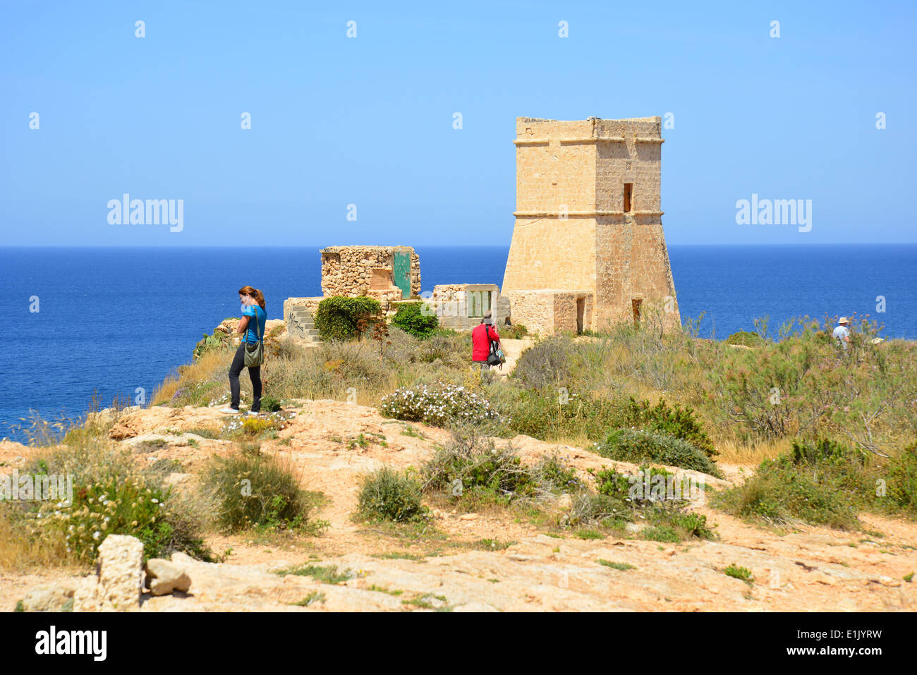 Ghajn Tuffieħa Turm, Ghajn Tuffieħa Bay, nördlichen Viertel, Malta Majjistral Region, Republik Malta Stockfoto