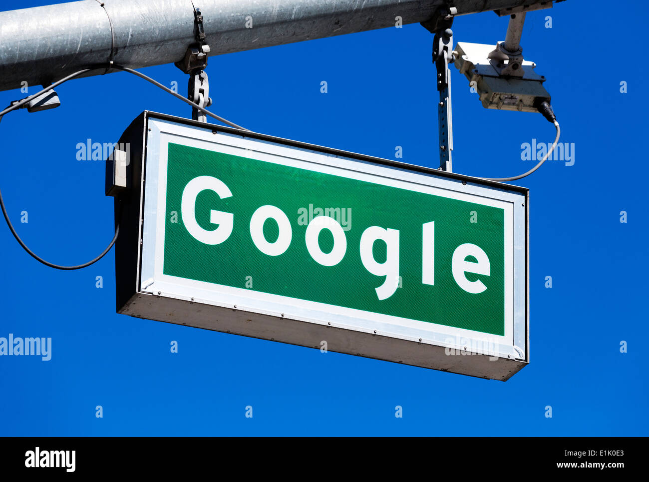 Straßenschild außerhalb Google Head Office Campus, Mountain View, Kalifornien, USA Stockfoto