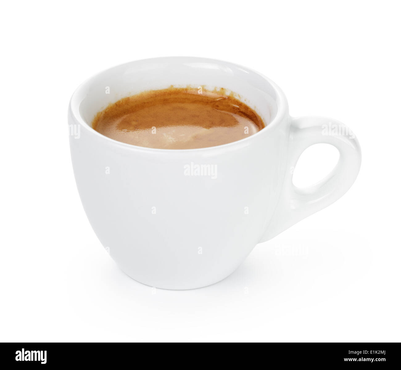 einfache Tasse doppelter Espresso in der Tasse, isoliert auf weiss Stockfoto