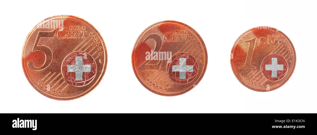 Europäischen Union Konzept - 1, 2 und 5 Cent, Flagge der Schweiz Stockfoto