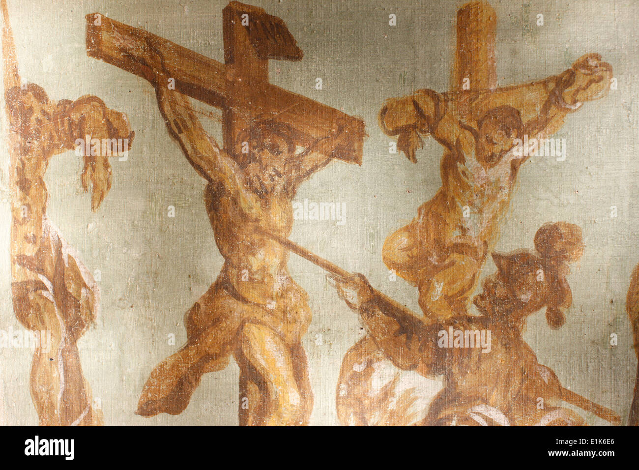 Dürnstein katholische Kirche.  Jesus am Kreuz. Stockfoto