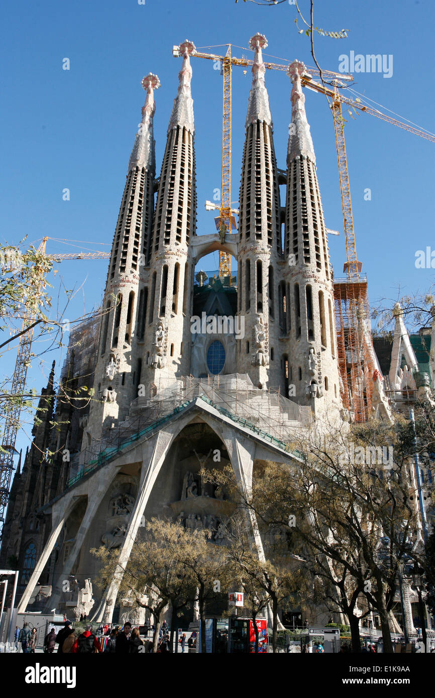 Sagrada Familia. Die Passion Christi Skulpturen von Josep Maria Subirachs. Stockfoto
