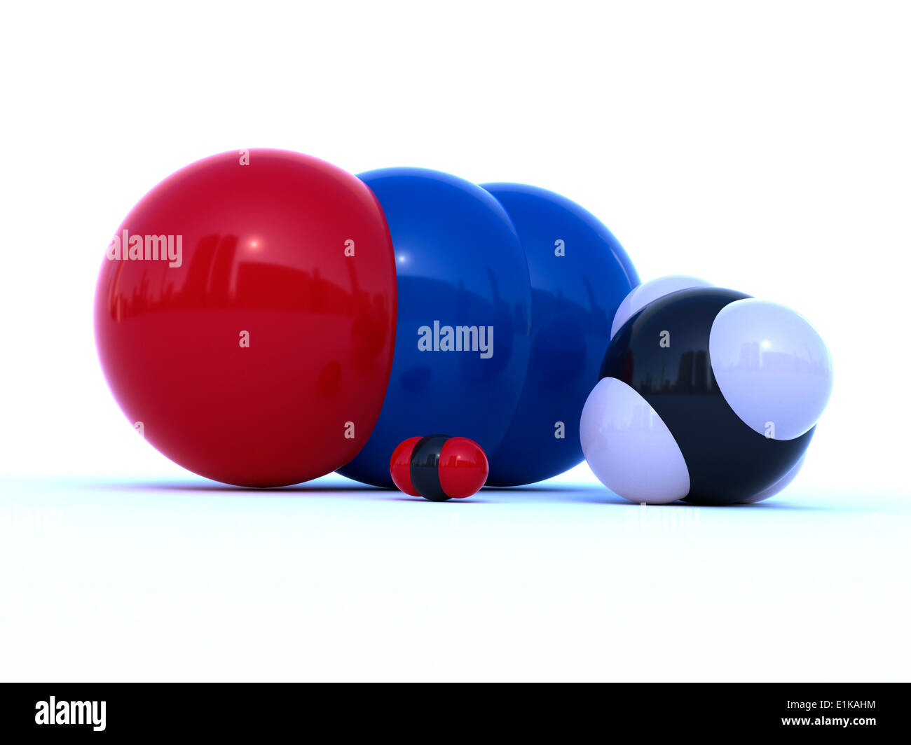 Molekulare Struktur des Gewächshauses Gase Kohlendioxid (vorne links) Methan (vorne rechts) und Lachgas (hinten) computer Stockfoto