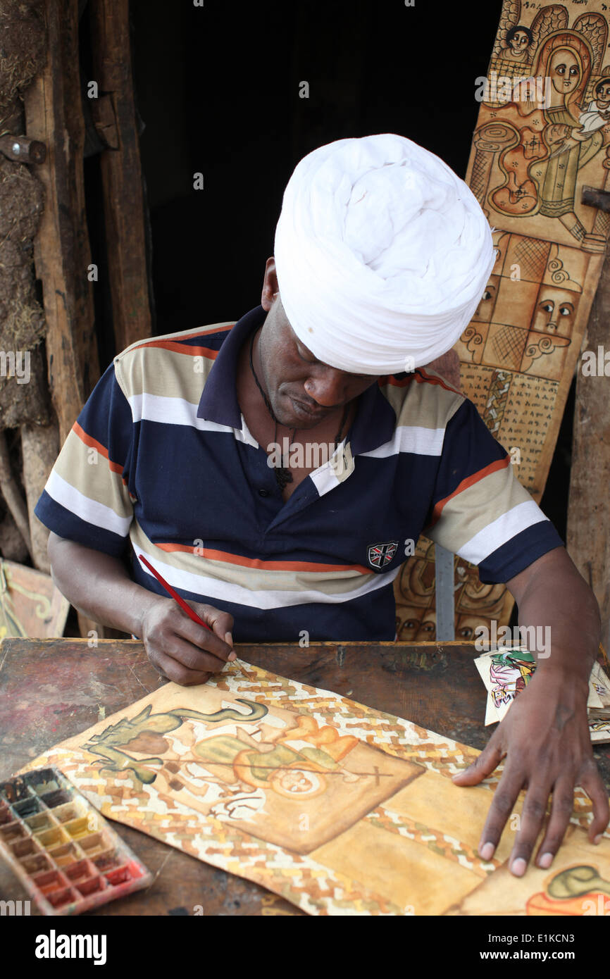 Künstler malen religiöse Themen in Lalibela Stockfoto