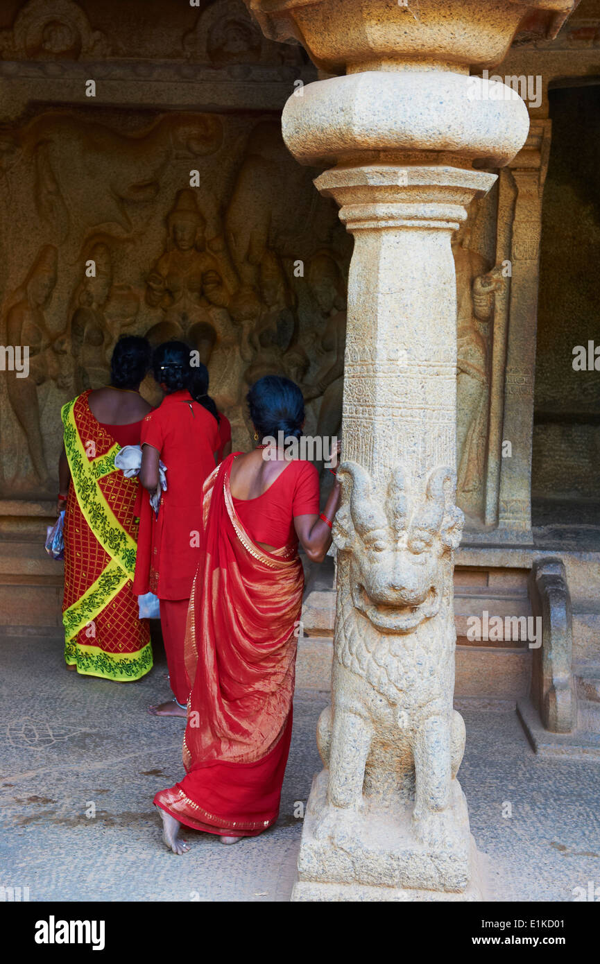Indien, Tamil Nadu, Mamallapuram oder Mahabalipuram, Varahu Mandapa, UNESCO-Welterbe Stockfoto