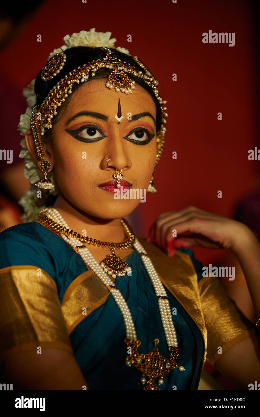 Indien, Tamil Nadu, Mamallapuram oder Mahabalipuram, traditionellen indischen Tanz festival Stockfoto