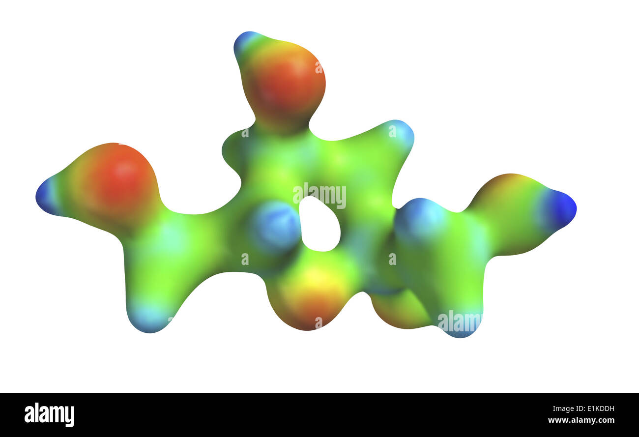 Fructose-Molekül die farbigen Karte repräsentiert das elektrostatische potential über das Molekül Oberfläche Fructose ist eine Frucht Stockfoto