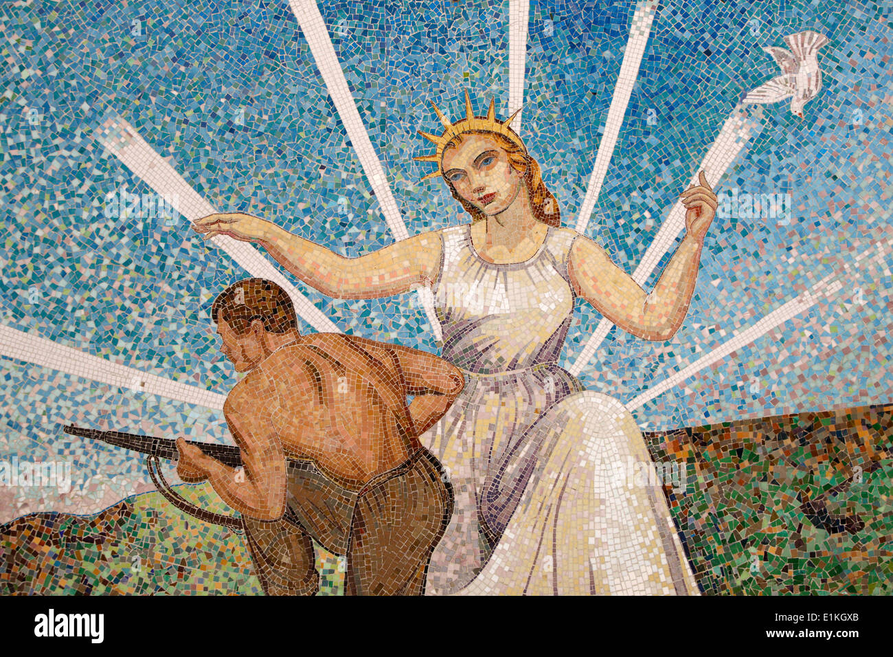 Mosaik in der amerikanischen Friedhof Gedenkkapelle am Omaha Beach: Amerika Segen seiner Soldaten Stockfoto