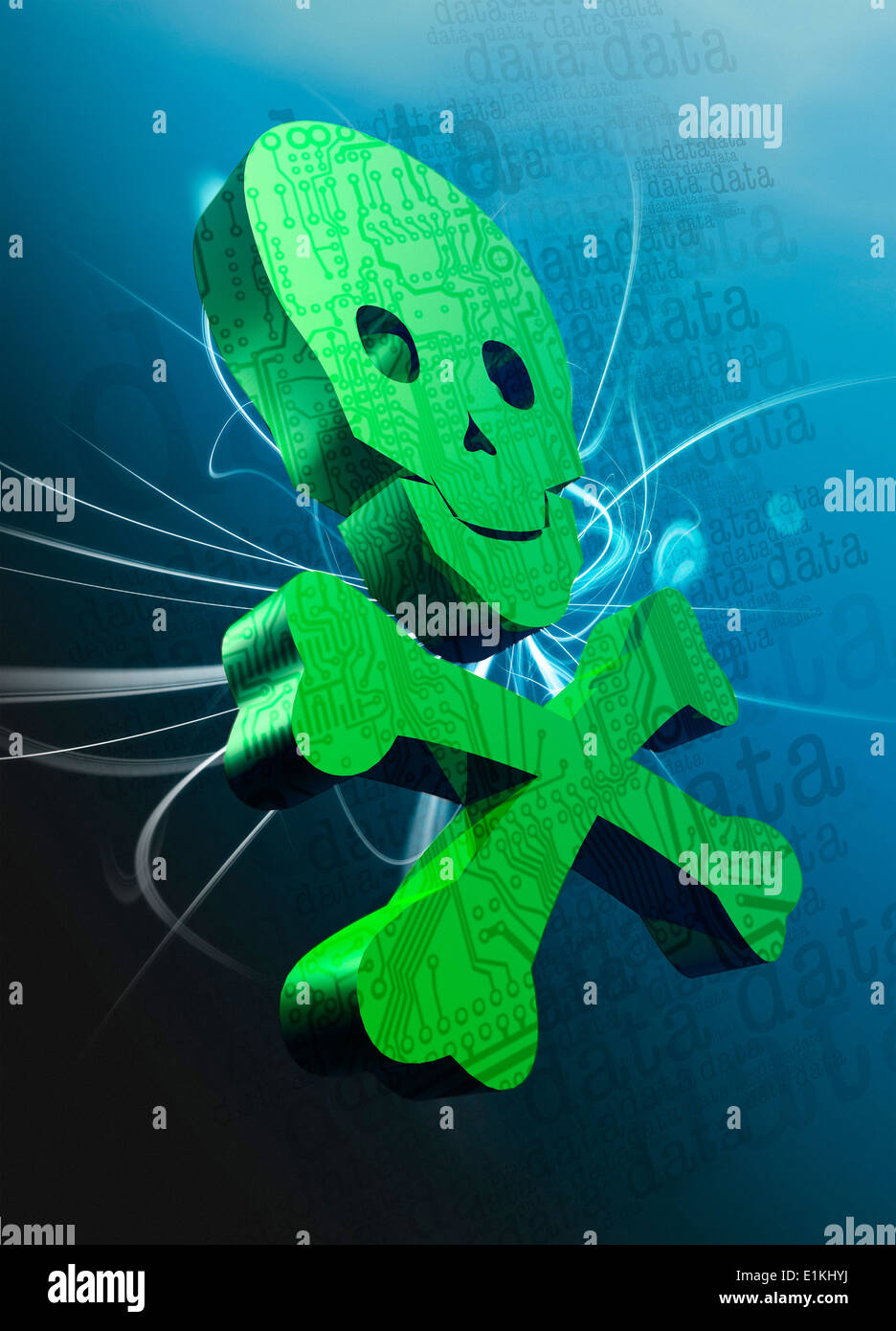 Grüne Schädel, Daten hacken konzeptuellen Kunstwerk darstellt. Stockfoto