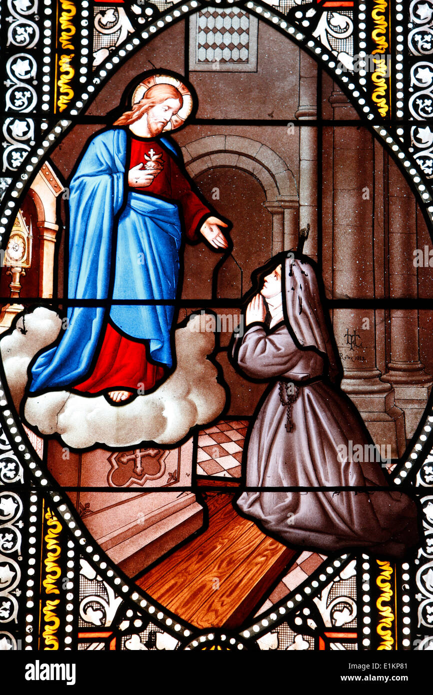 Glasmalerei Darstellung Sainte Marguerite-Marie Alacoque Stockfoto