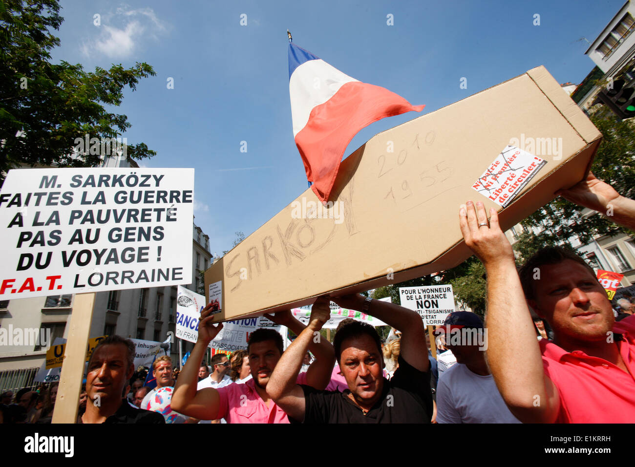 Demonstration gegen Vertreibungen von illegalen Roma Stockfoto