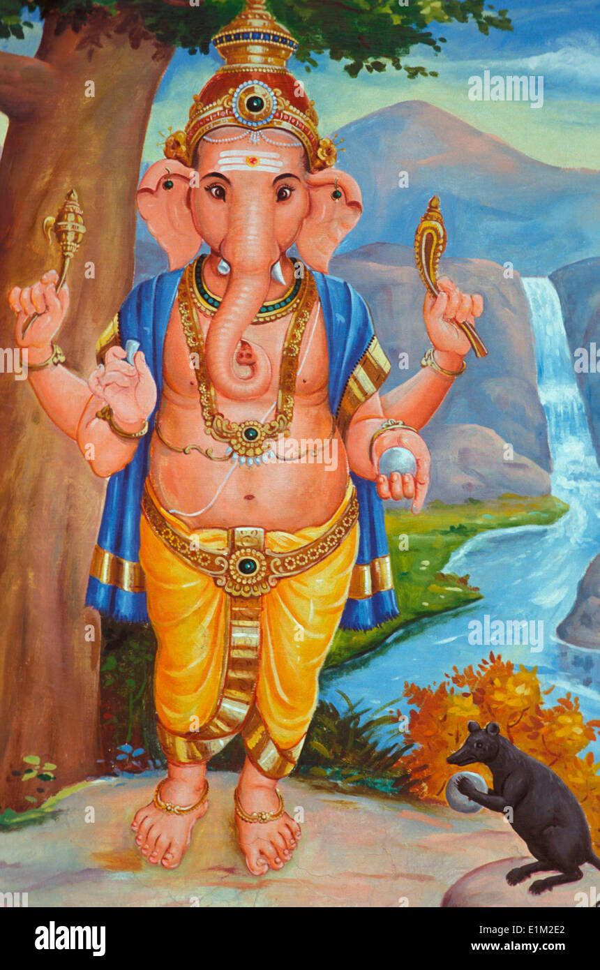 Elefantenkopfige Hindu Gott Ganesh Und Seine Ratte Stockfotografie Alamy