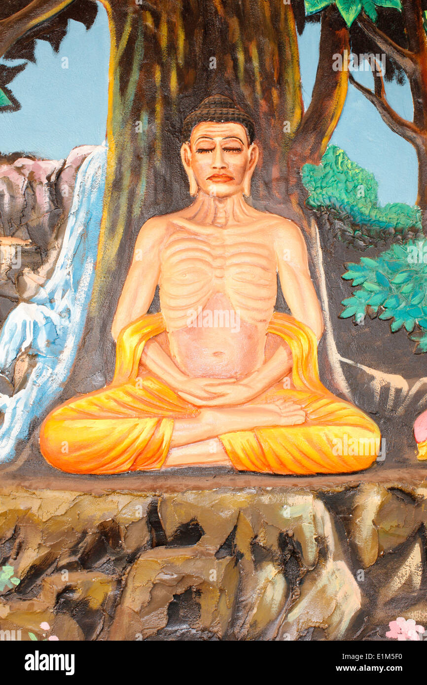 Preah Prom Rath Kloster.  Leben des Buddha. Experimentieren Sie mit Askese. Stockfoto
