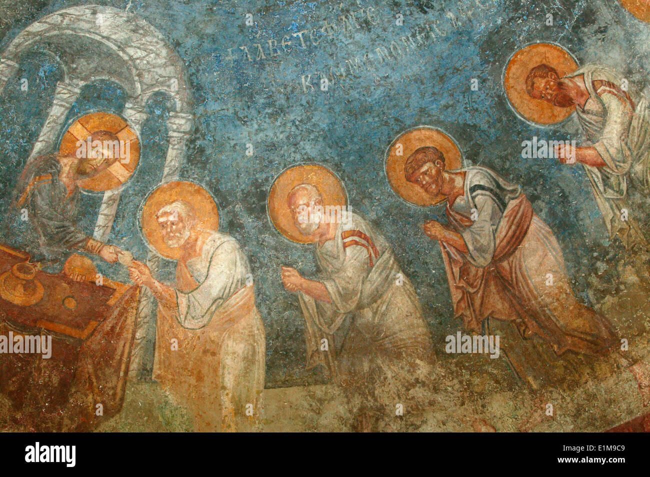 Sankt Nikolaus Kirche Fresko: Jesus mit den Aposteln Stockfoto
