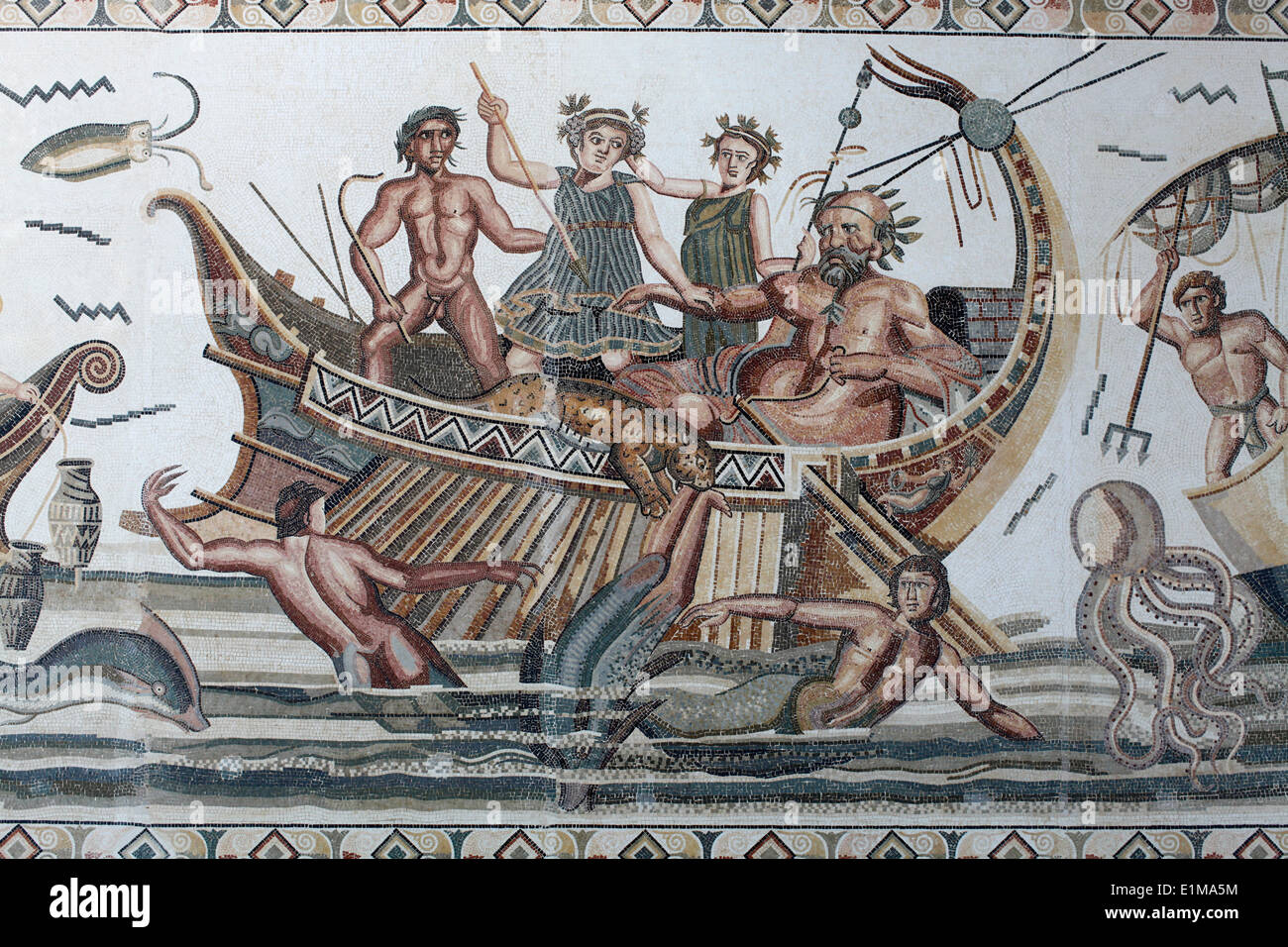 Mosaik-Darstellung Odysseus Reisen am Flughafen Djerba Stockfoto