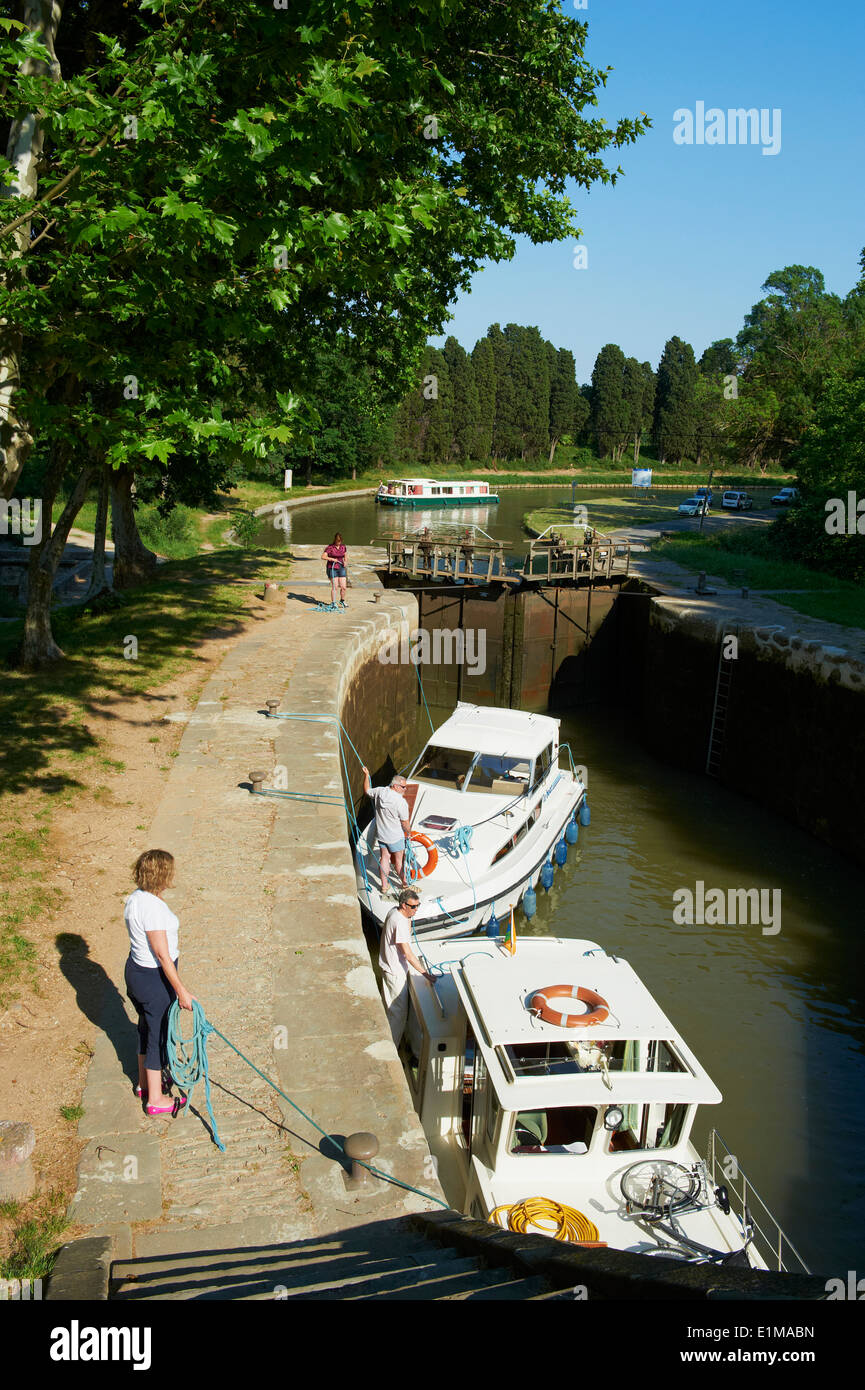 Frankreich, Languedoc-Roussillon, Aude (11), Canal du Midi, Sperren der Ognon Stockfoto