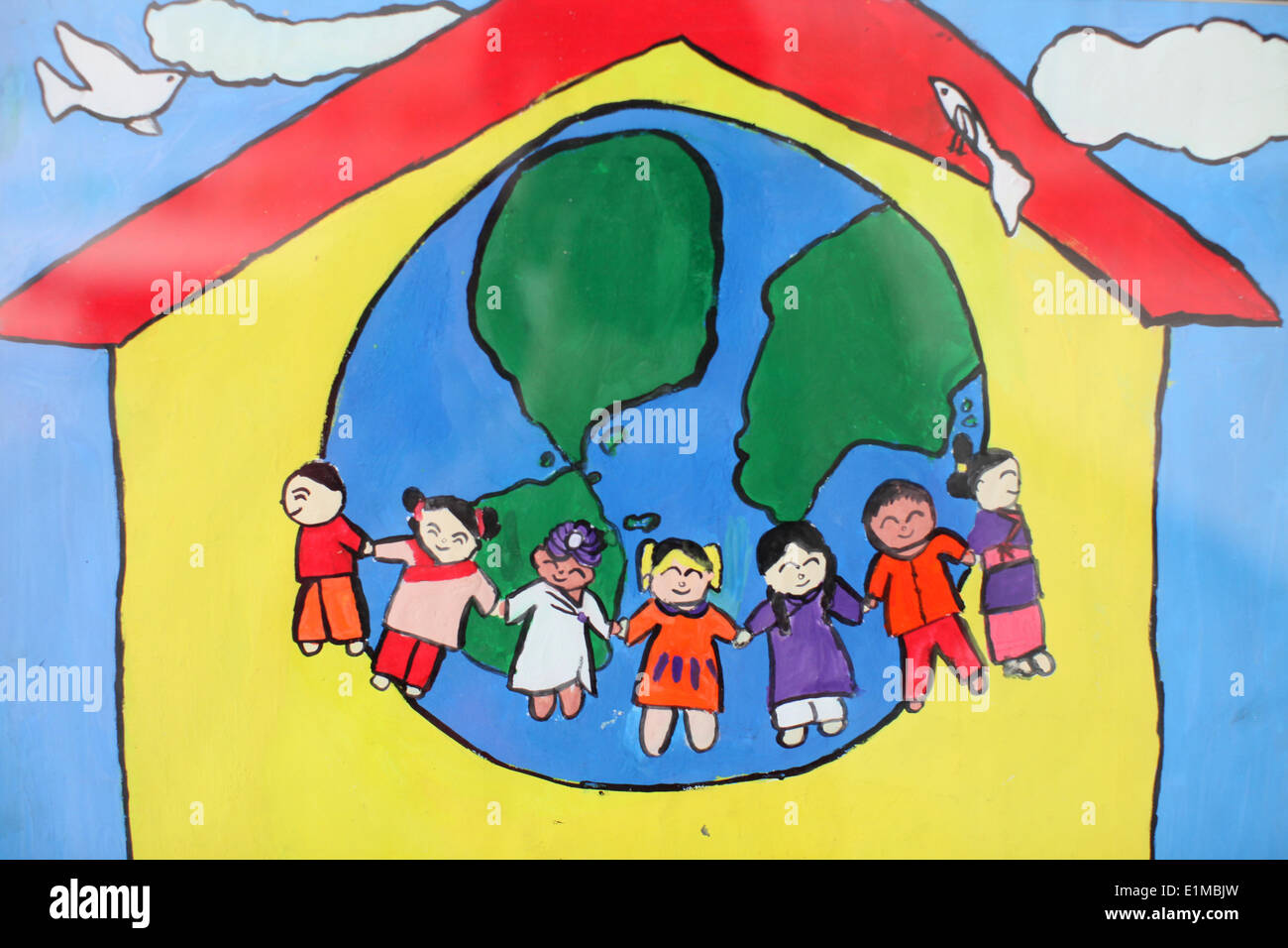 Kinder Zeichnung für den Frieden Stockfoto