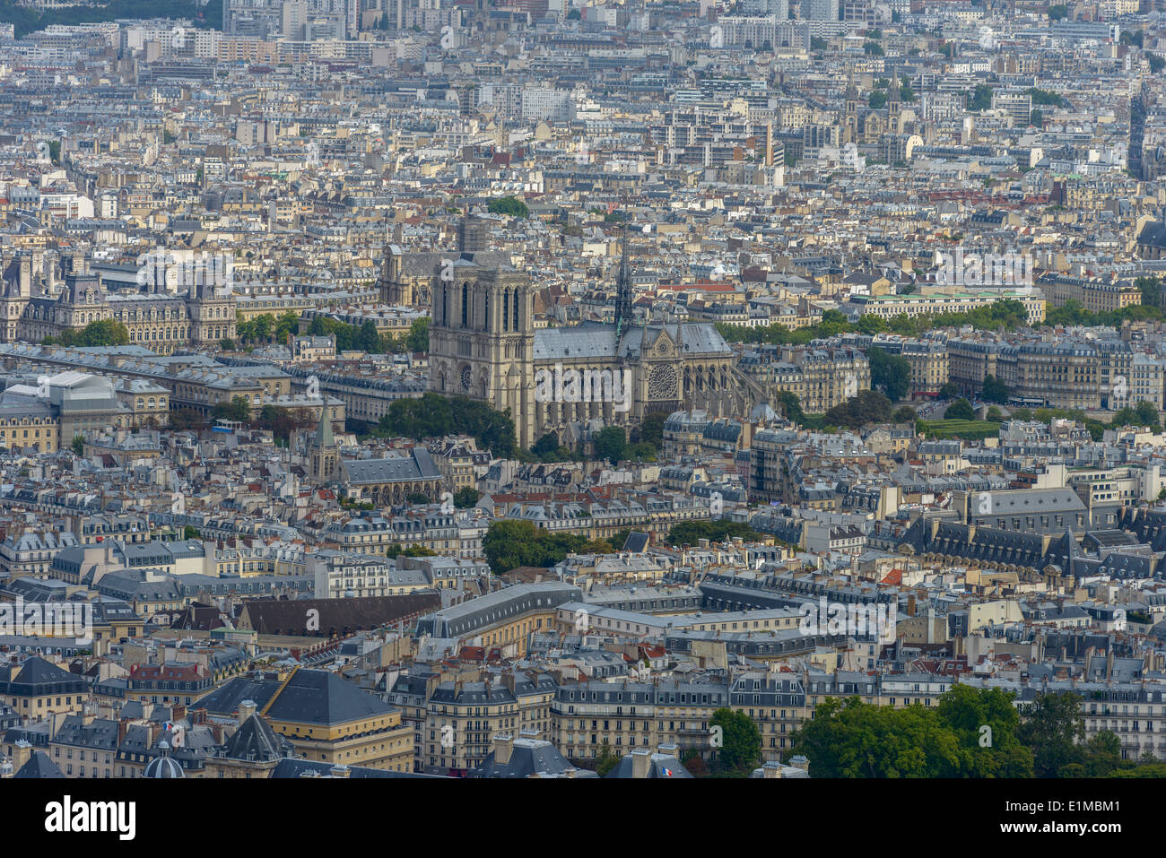 Luftaufnahme von Notre dam vom Tour Montparnasse in Paris, Frankreich Stockfoto