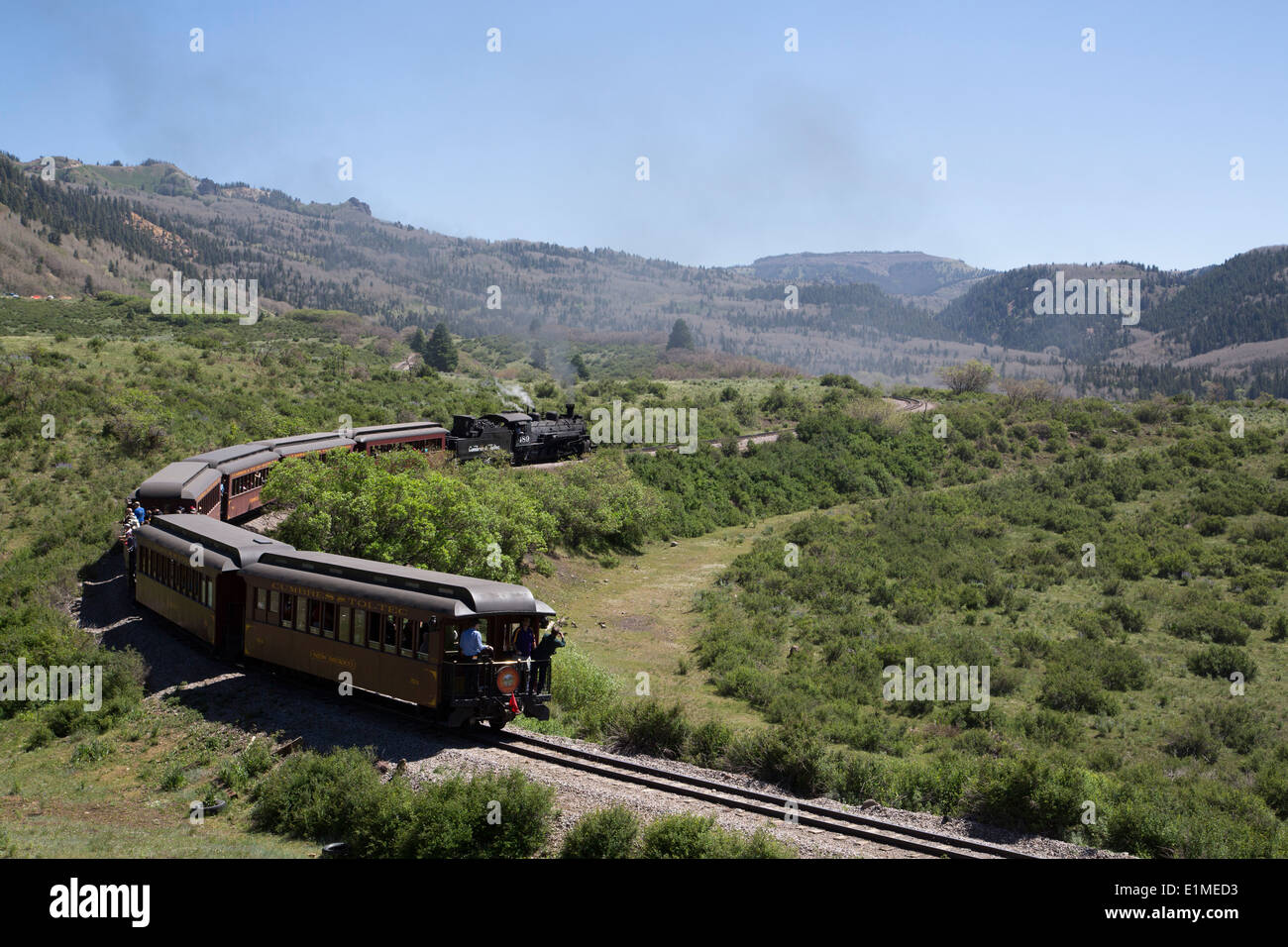 USA, New Mexico und Colorado, Cumbres & Toltec Scenic Railroad, National Historic Landmark, schmale Lehre, Dampflok Stockfoto