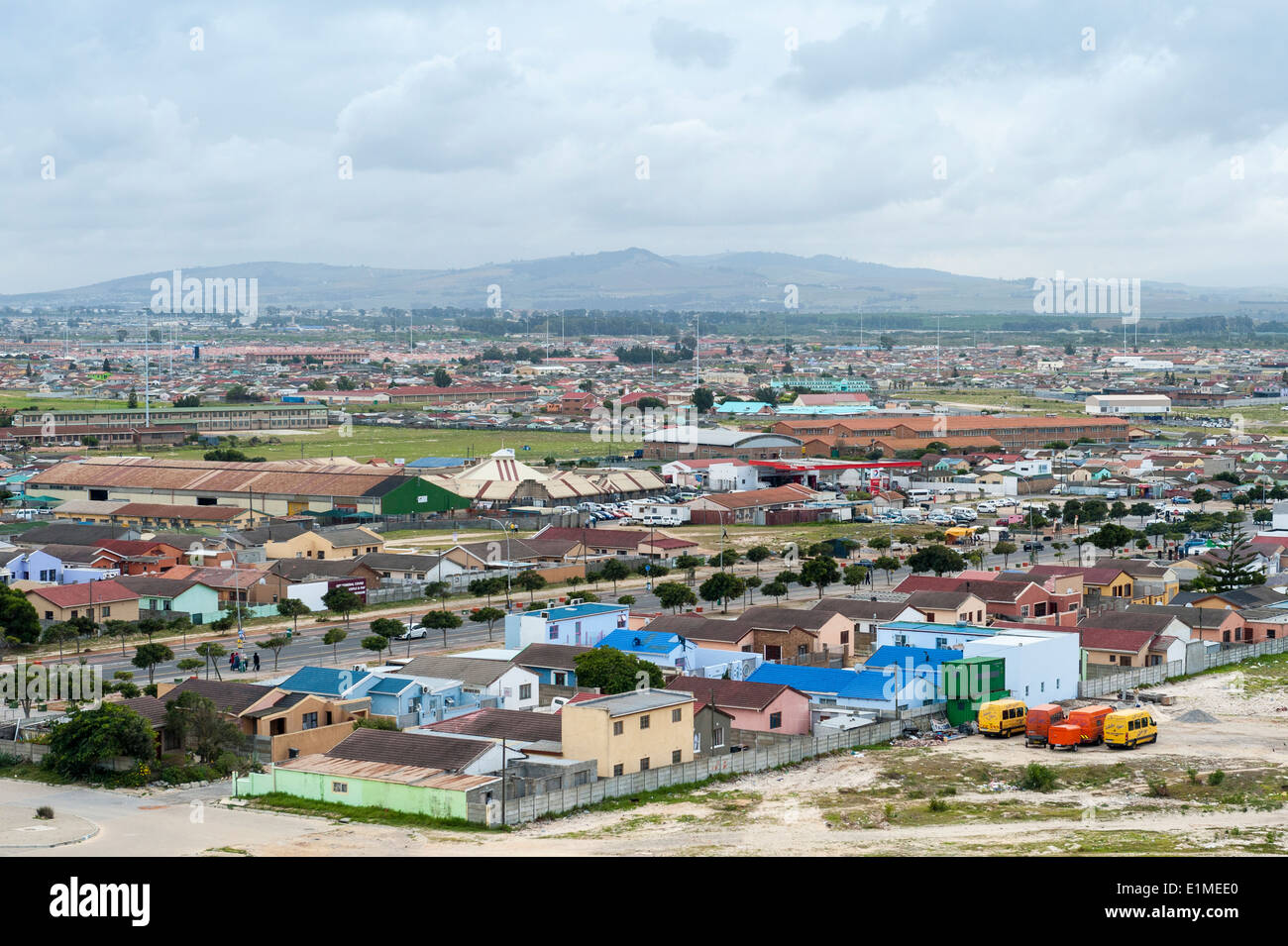 Panoramablick über Khayelitsha Township in Kapstadt, Südafrika Stockfoto