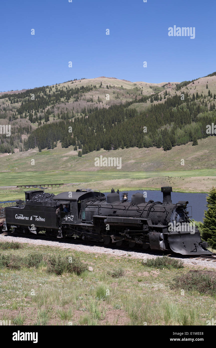 USA, New Mexico und Colorado, Cumbres & Toltec Scenic Railroad, National Historic Landmark, schmale Lehre, Dampflok Stockfoto