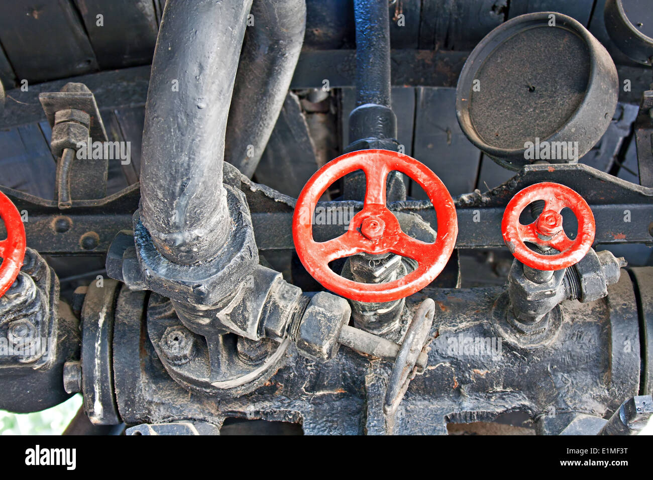 Maschinenraum von einem sehr alten Dampfzug Stockfoto
