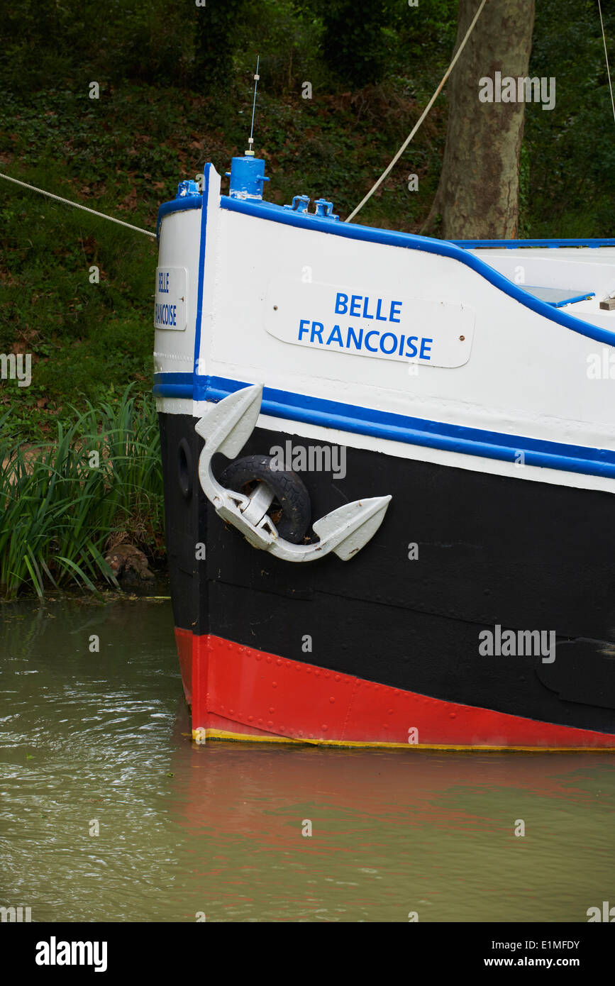 Frankreich, Languedoc-Roussillon, Aude (11), Canal du Midi, Barge Details Stockfoto