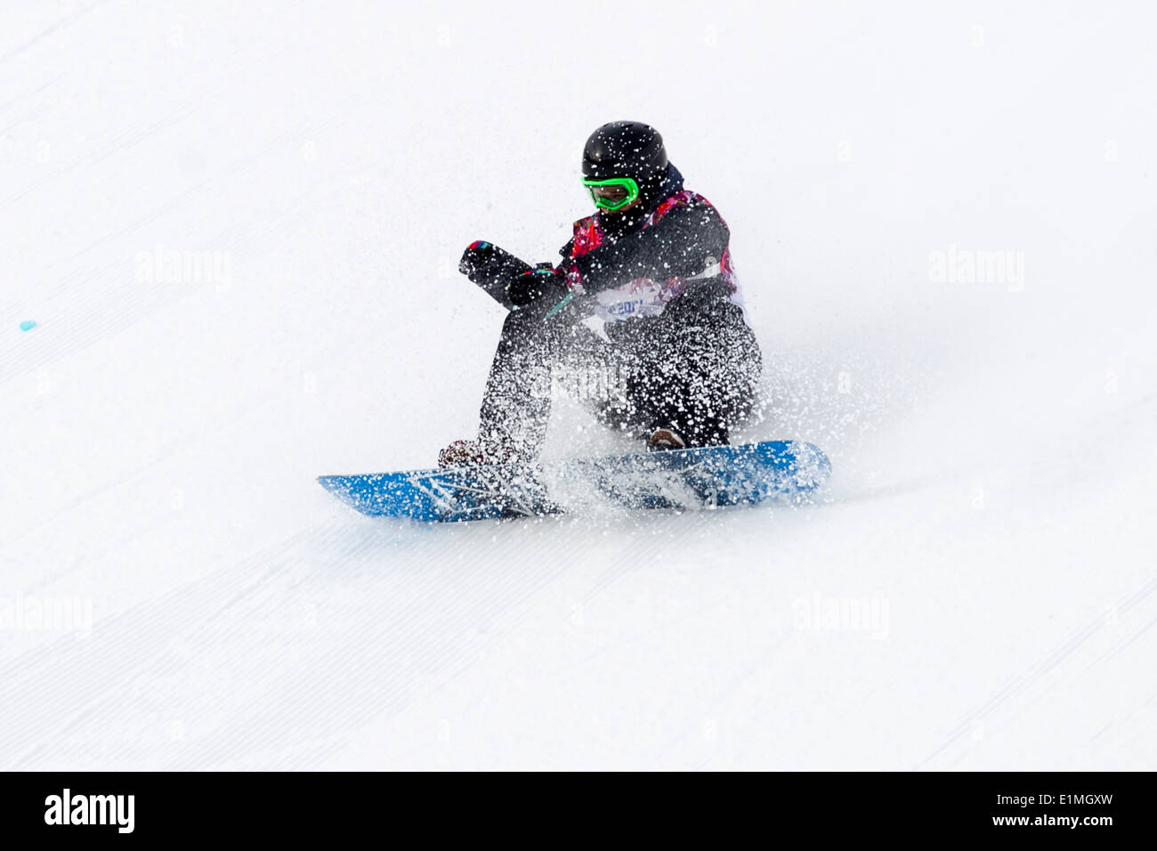 Konkurrent im Damen Snowboard Slopestyle bei den Olympische Winterspiele Sotschi 2014 Stockfoto