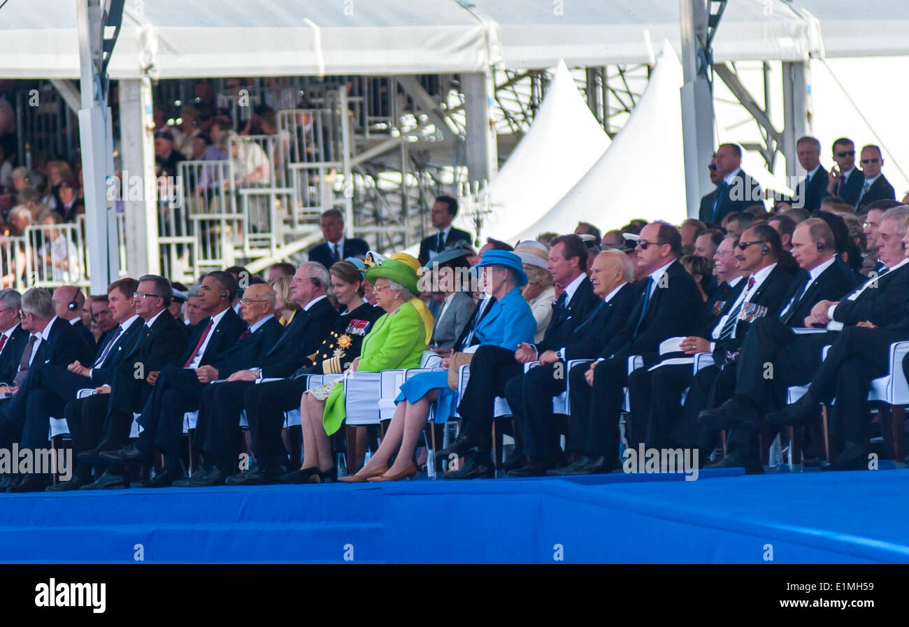 Ouistreham, SW-Ord Beach, Normandie, Frankreich, Jahrestag der D-Day Invasion, Gruppe der internationalen Weltführer, Teilnahme an der Veranstaltung, darunter Vladimir Putin und Königin Elizabeth Stockfoto